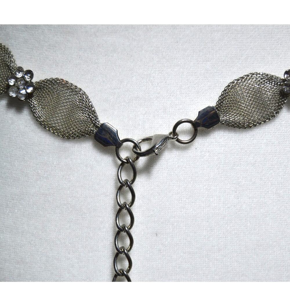Silver Mesh Metal & Rhinestone Floral Belt Bridal - Picture 6 of 9